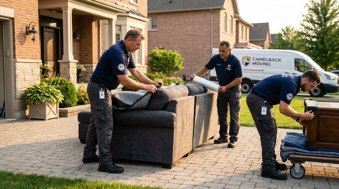 Large estate moving crew wrapping furniture in Wayne, MI