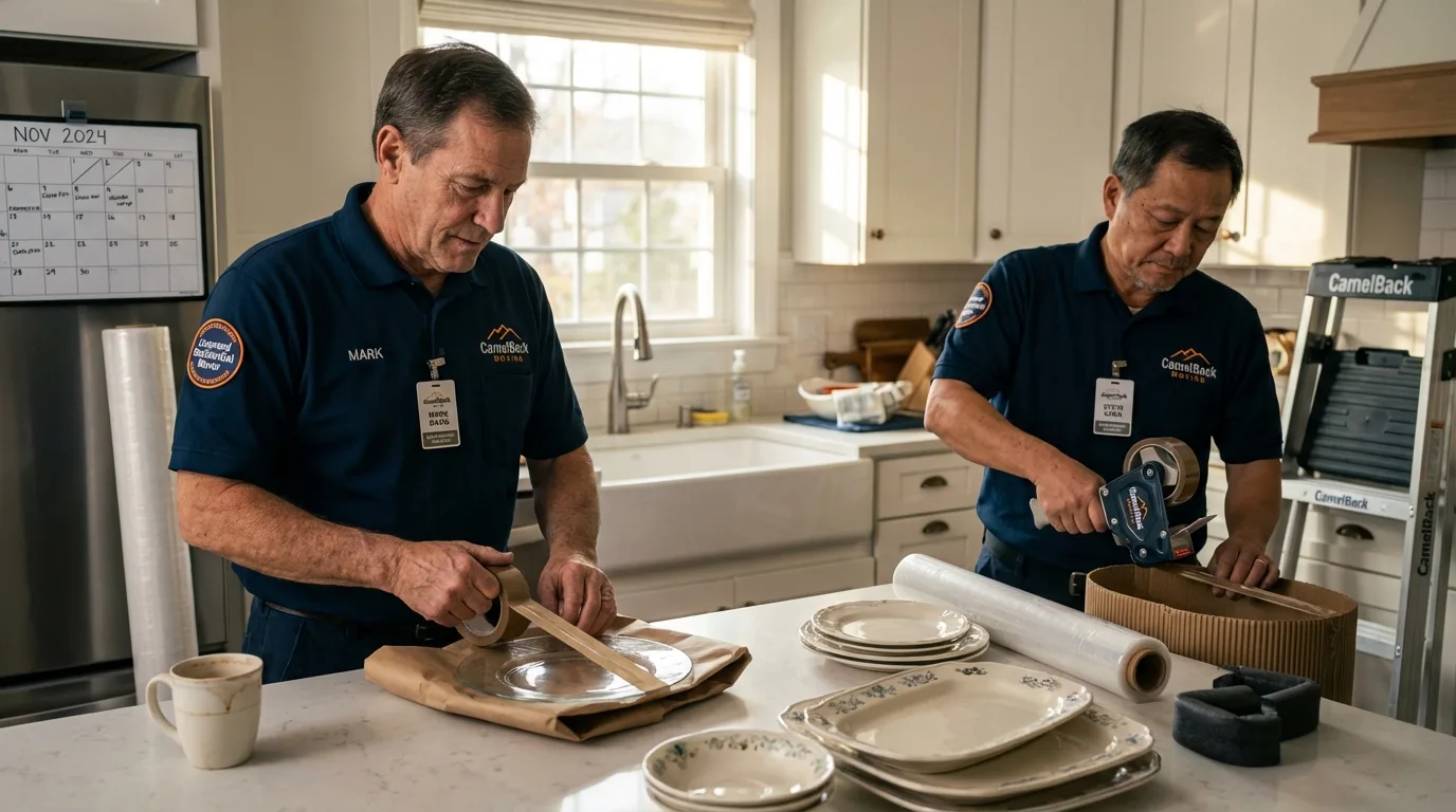 Professional crew packing kitchen dishware in Wayne, MI